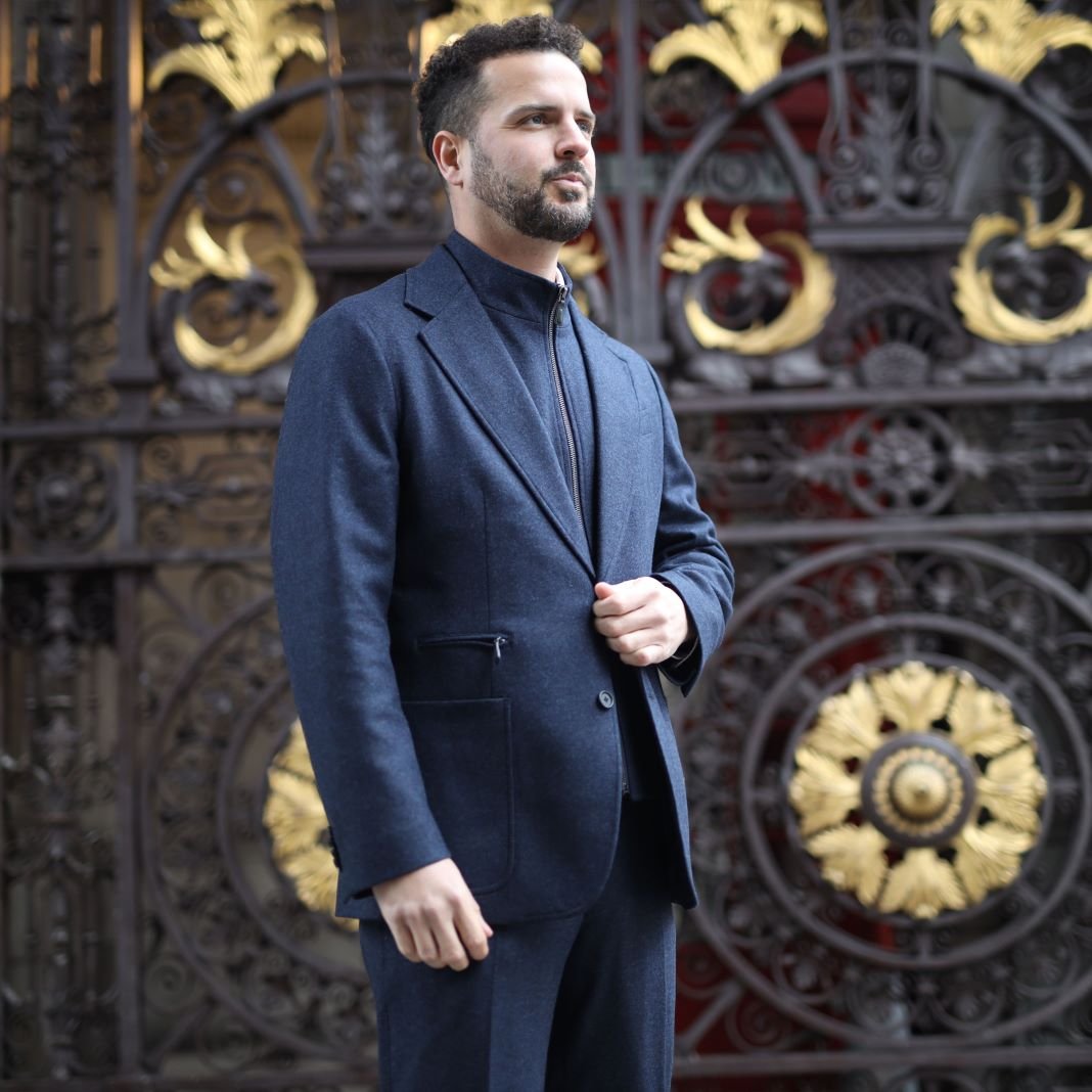 A man wearing a body warmer Gillett under his suit